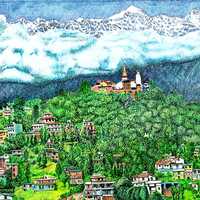 Artist Drawing of the Peaks of Katmandu Peaks