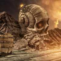 Fantasy Landscape with Ship and Skull