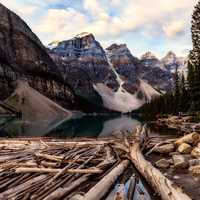 Great Mountain and Lake with wood scenery in Banff National Park