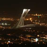 Aerial view at night of the stadium in Montreal, Quebec, Canada