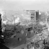 WWII bomb damage in city centre