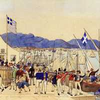 The customs office of the port of Piraeus in 1837 in Greece
