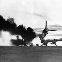 A U.S. Air Force C-54 Skymaster after being shot down in the Korean War