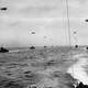 Large landing craft convoy crosses the English Channel in D-day, World War II