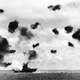 USS Yorktown being hit by a Torpedo during World War II, battle of Midway