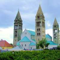 Cathedral with steeples in Pecs, Hungary