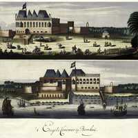 Two views of the English fort in Bombay, India