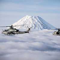 Marine Helicopters flying over Mount Fuji