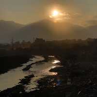 Sunset over the landscape in Kathmandu, Nepal