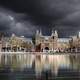 Building Architecture under dark clouds in Amsterdam, Netherlands