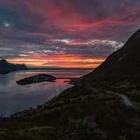 Dusk with clouds and fjord landscape in Norway