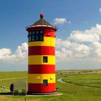 Colored lighthouse and landscape