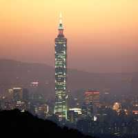 Taipei 101 with lights at dusk in Taiwan