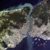 Satellite view of Istanbul and the Bosphorus strait in Turkey