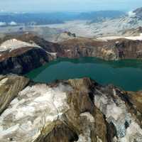 Crater lake and Katmai Volcano in Katmai National Park, Alaska
