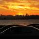 Sunset over the skyline and cars in San Francisco, California