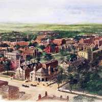 Richard Rummell's 1906 watercolor of the Yale campus in New Haven, Connecticut