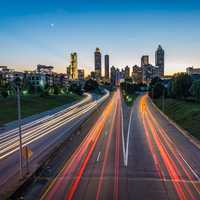 Lights and traffic on the roadways in Atlanta, Georgia