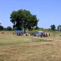 More tents and people at Cahokia Mounds, Illinois
