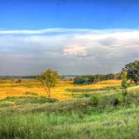 Scenic landscape of the valley and fields at Chain O Lakes State Park, Illinois