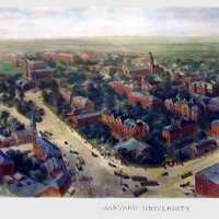 1906 watercolor painting of the landscape of Harvard University, Boston, Massachusetts