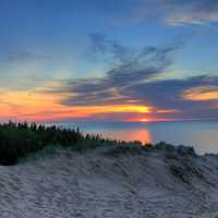 Colorful Sunset over Lake Superior at Pictured Rocks National Lakeshore, Michigan