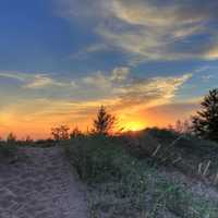 Sunset over the dunes at Pictured Rocks National Lakeshore, Michigan