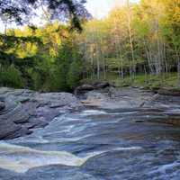 River flowing downstream at Porcupine Mountains State Park, Michigan
