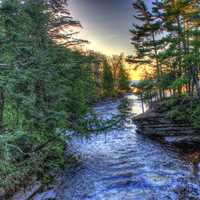 River sunset at Porcupine Mountains State Park, Michigan