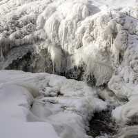 Water cascading at the frozen falls at Gooseberry Falls State Park, Minnesota