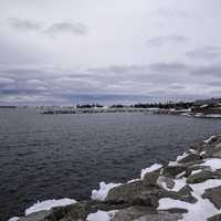 Rocks on the Lake Superior Shoreline in the winter in Grand Marais, Minnesota