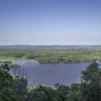 Mississippi River landscape under blue sky