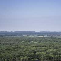 Overlook of the forest and hills at Great River Bluffs State Park