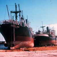 Damage to Big ships after Hurricane Camille in Mississippi