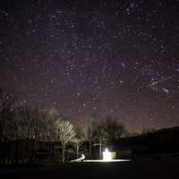 Pavilion lights and stars in the night sky at Echo Bluff State Park, Missouri
