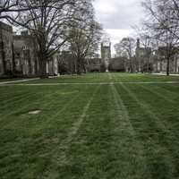 Lawn and Grass of the Duke Quad with the Chapel in the distance in Durham, North Carolina