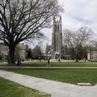 View of the Duke Chapel and the quad in Durham, North Carolina