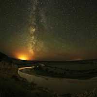 Milky Way Galaxy with Stars and night landscape