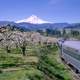 Landscape of Mount Hood from the railroad in Oregon