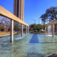 Fountains near the tower in San Antonio, Texas