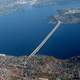 Aerial view of the Interstate 90 floating bridge in Mercer Island, Washington