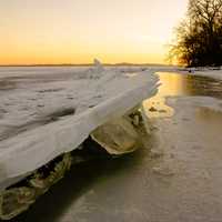 Icy landscape over the lake at Governor Nelson State Park, Wisconsin