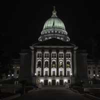 Lighted up Capital building at Night in Madison, Wisconsin