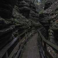 Wooden Walkway between the rocks in Wisconsin Dells