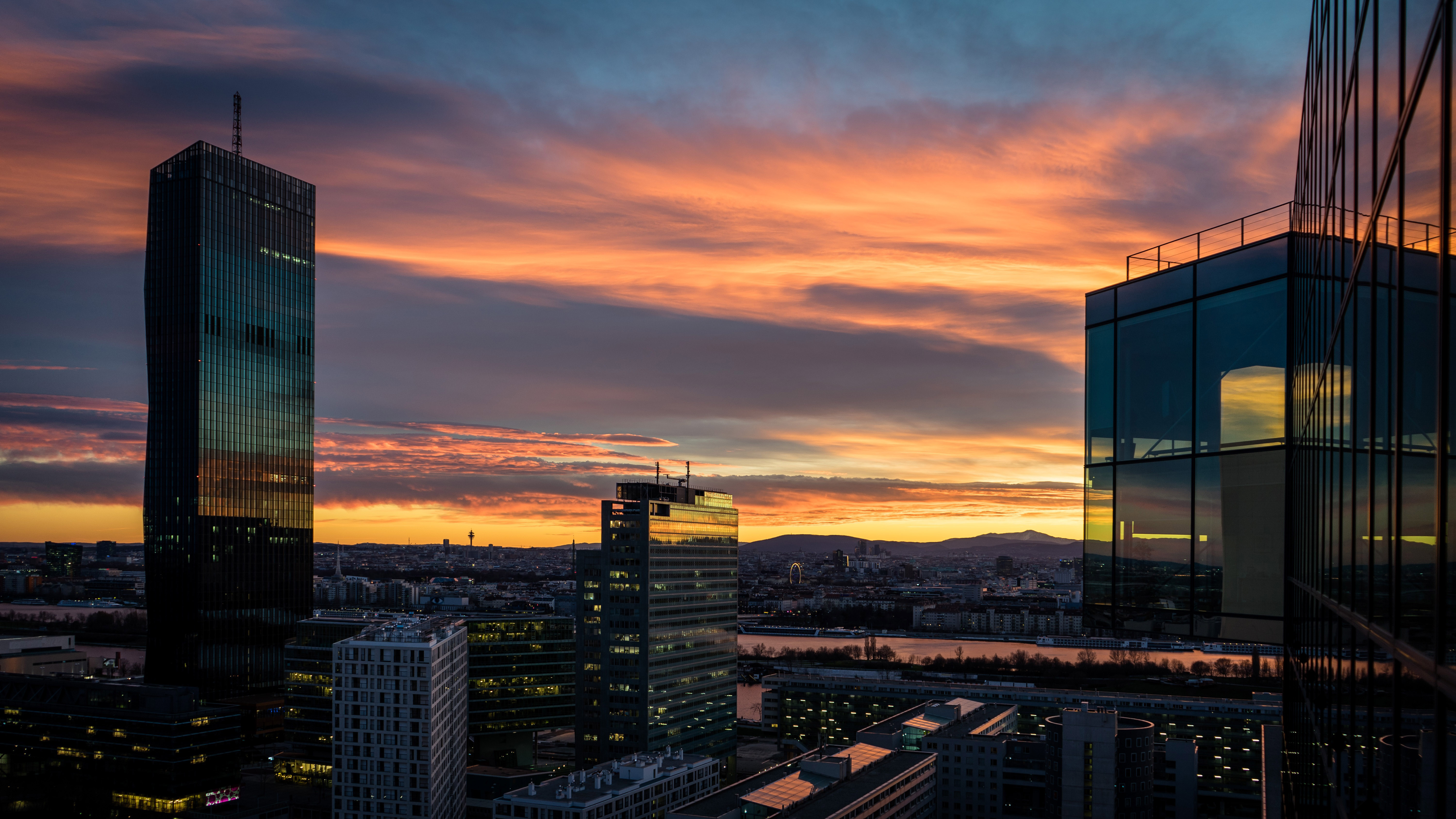 Sunset and city views with towers in Vienna, Austria image - Free stock ...