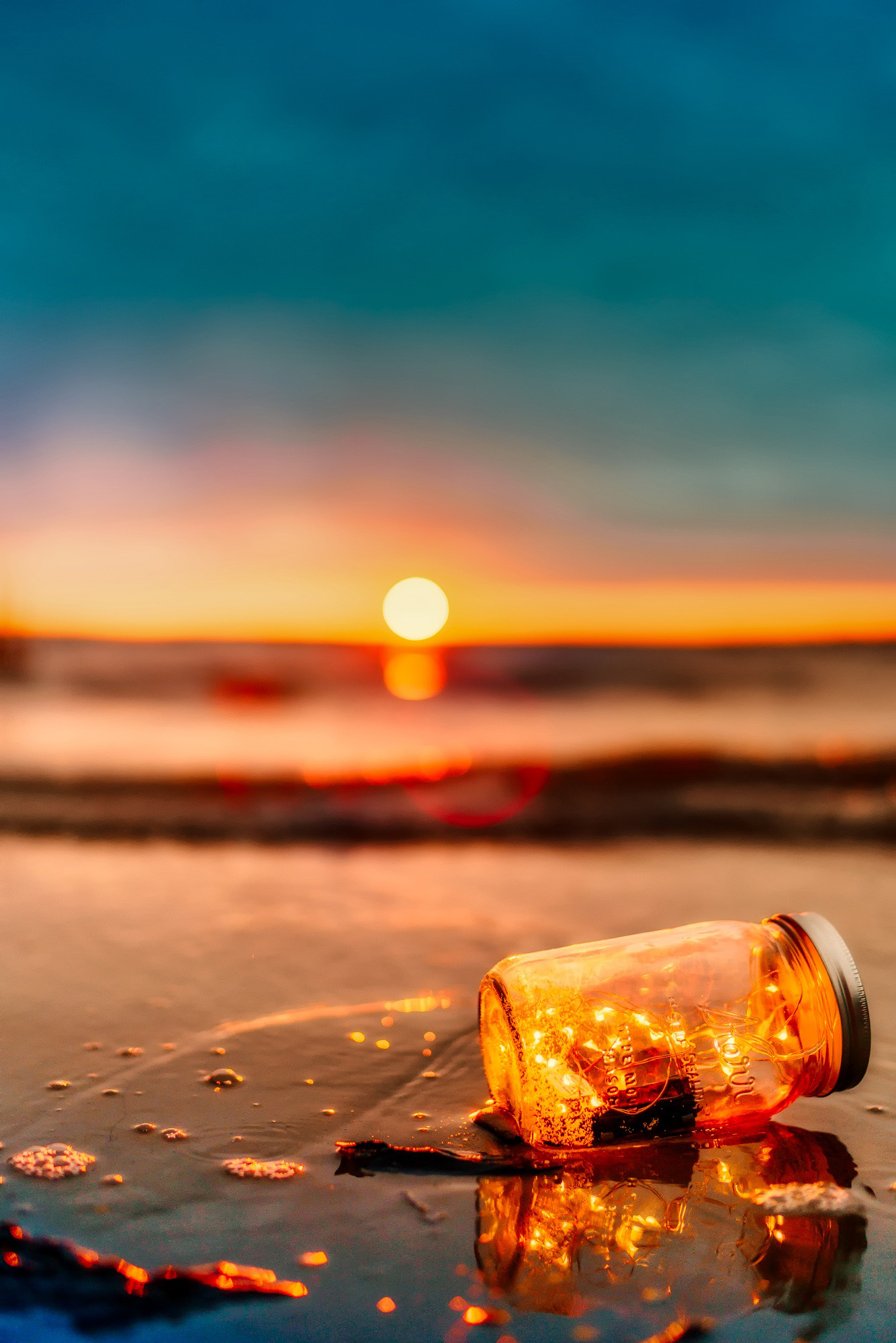 Bottle With Ship On The Beach At Sunset Image Free Stock