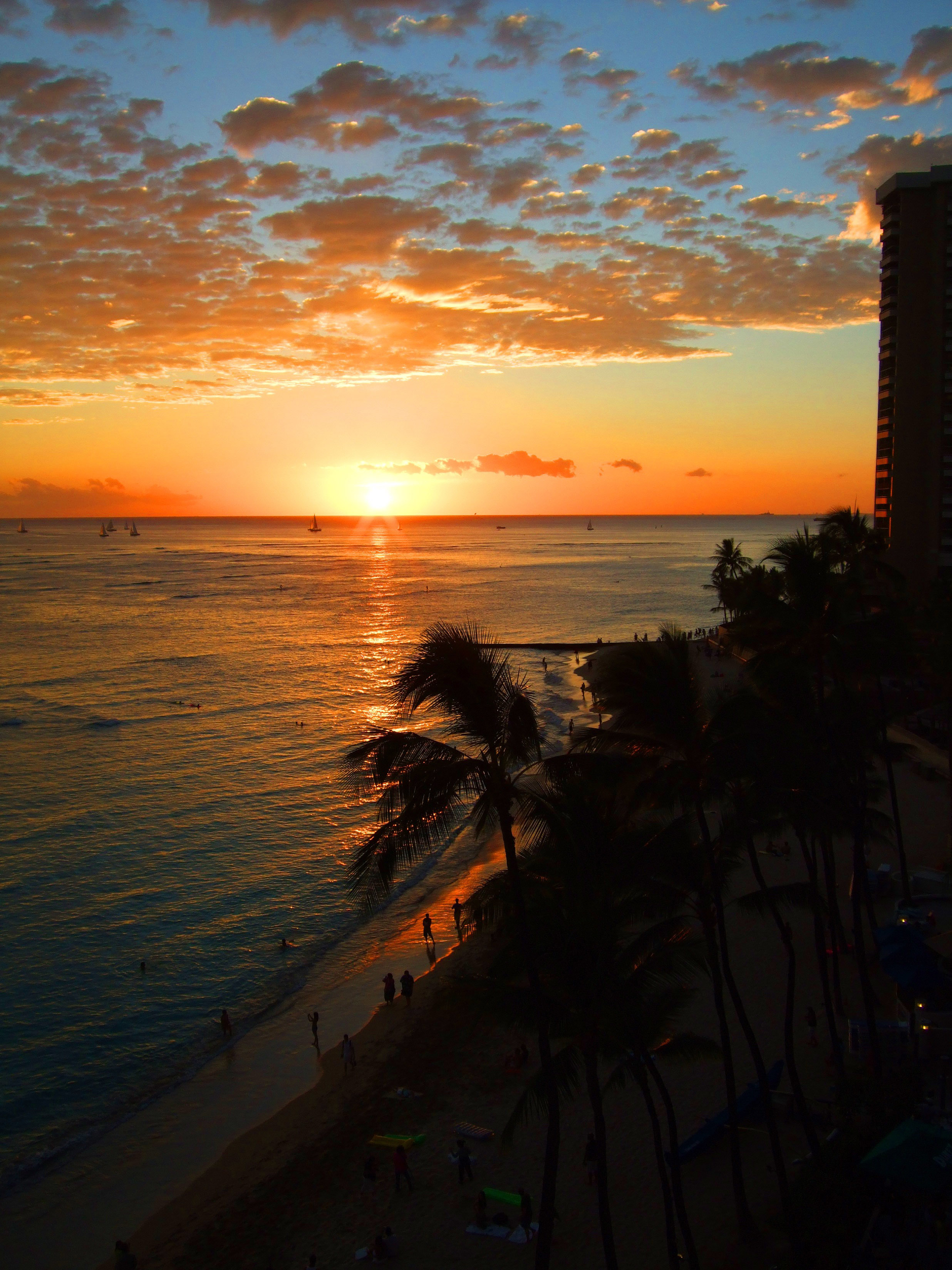 Sunset On Waikiki Beach In Honolulu Hawaii Image Free Stock Photo