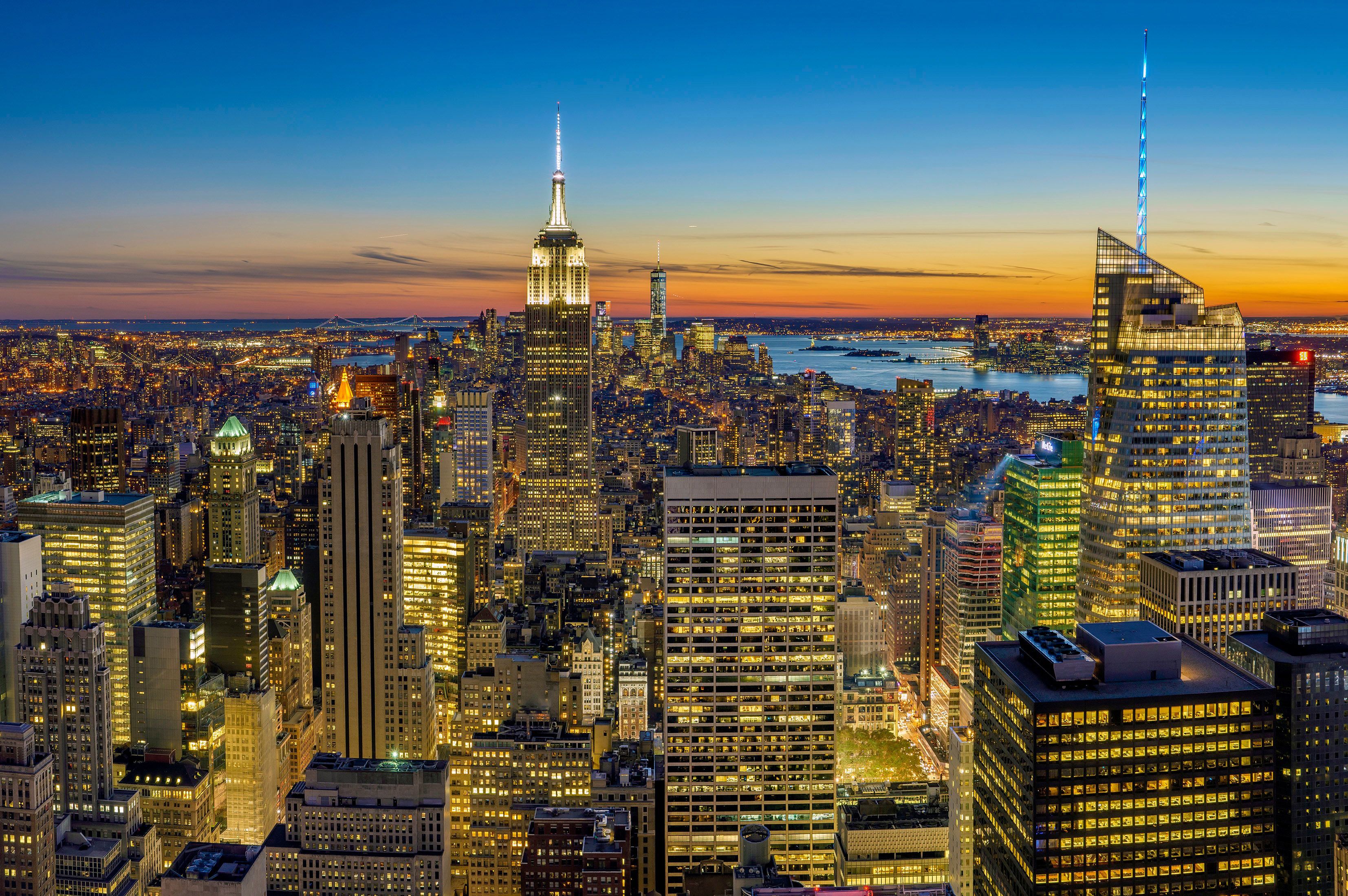 New York Cityscape with lighted up Skyscrapers image - Free stock photo