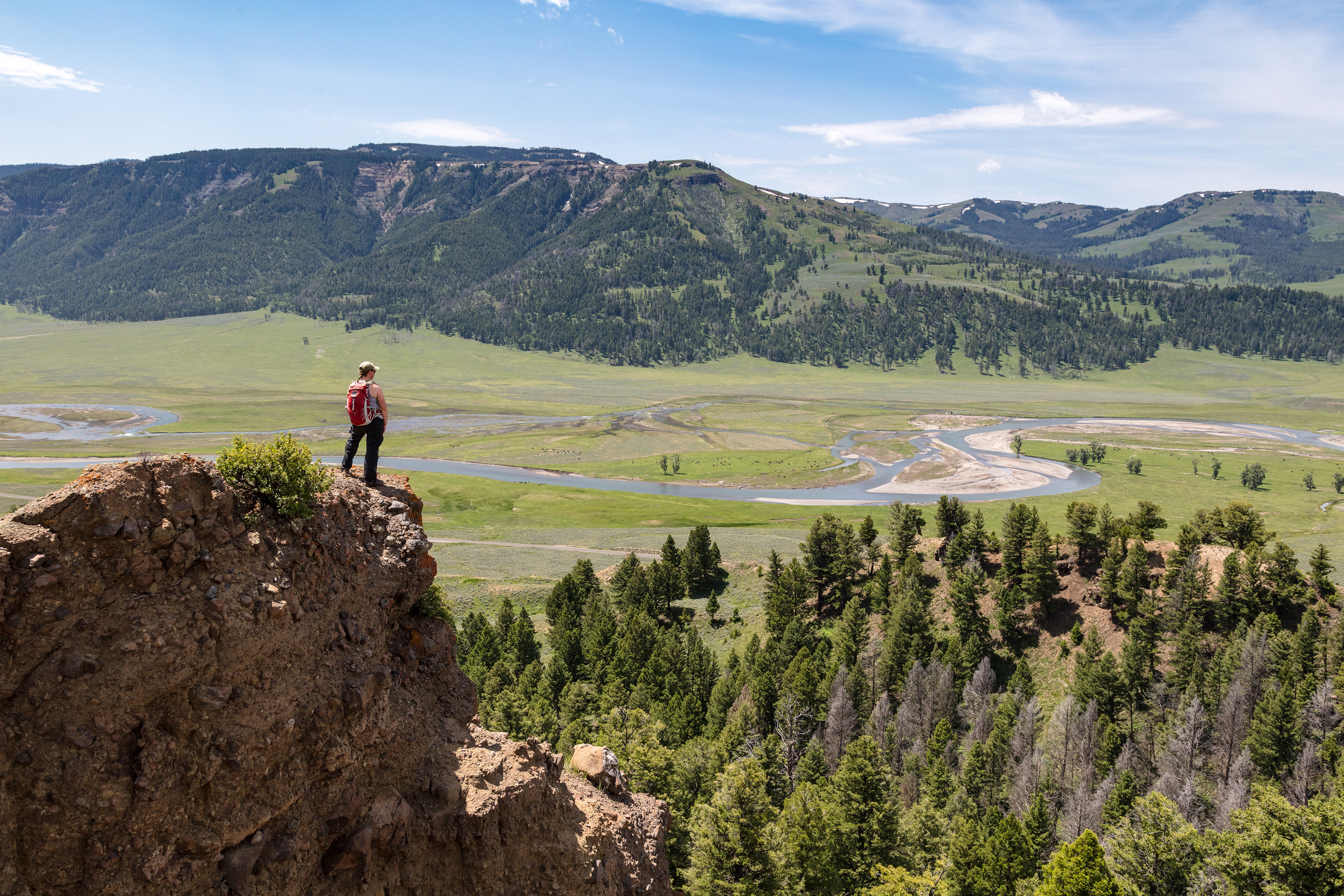 Hiker Overlooking The Lamar Valley In Yellowstone National