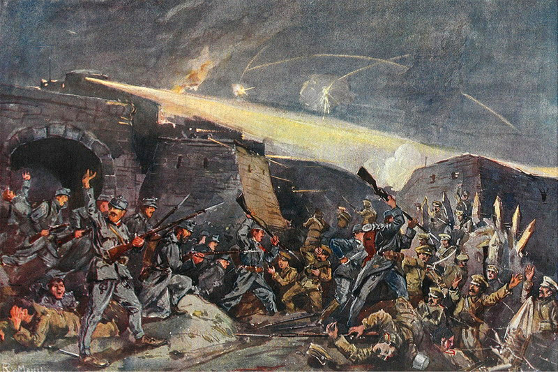 Battle of Hermannstadt. Print showing a battle scene with Russian